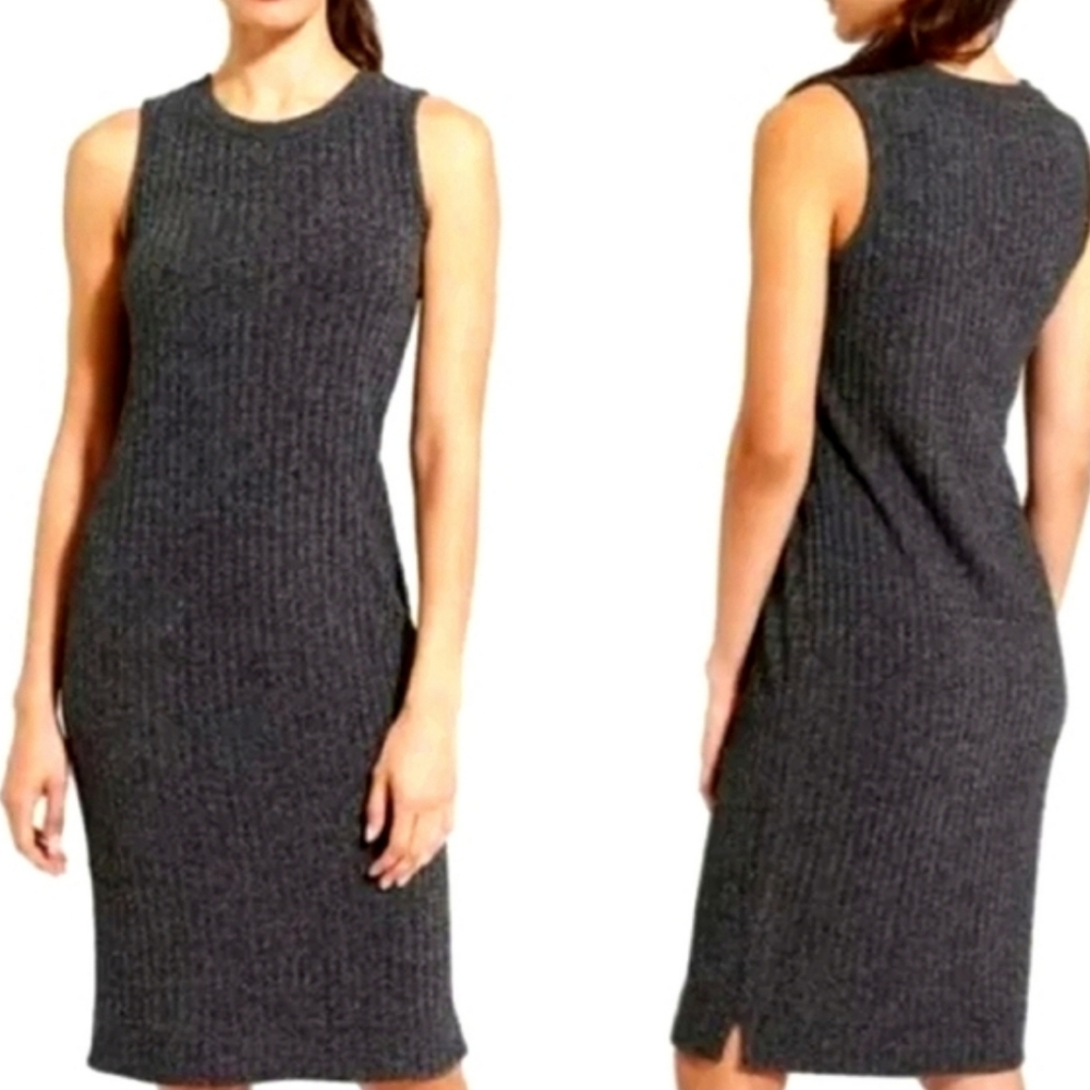 Athleta Rendezvous Sleeveless Ribbed Knit Cozy Lounge Dress Charcoal Gray Large